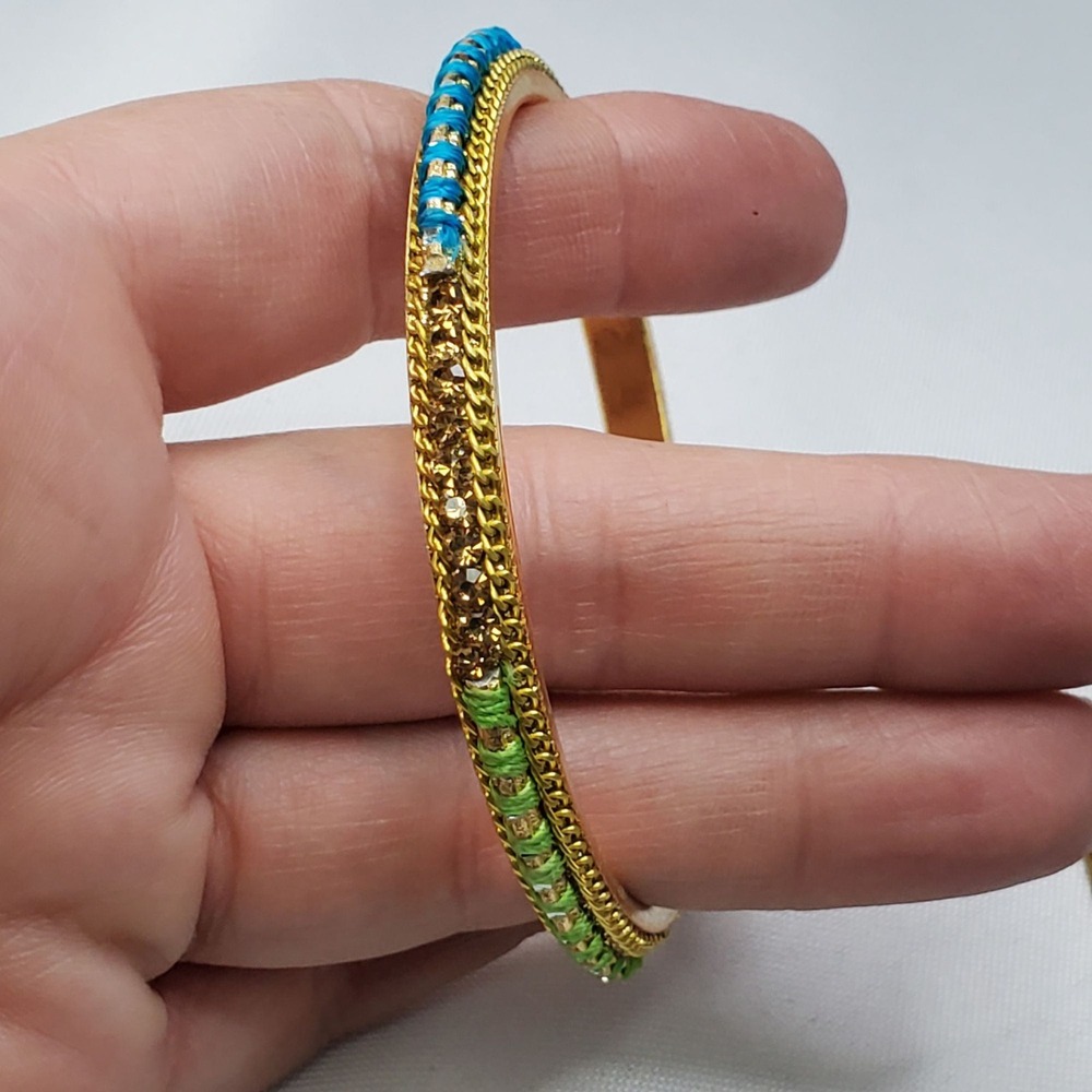 VTG 6 Multicolor Rhinestone Glitter & Metal Bangles Gold & Silver-Tone Mixed - Picture 3 of 7